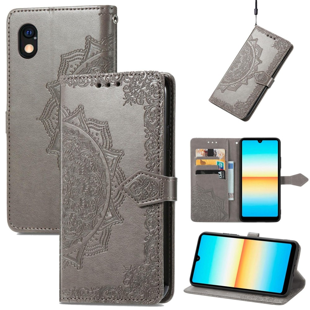 For Sony Xperia Ace III Mandala Flower Embossed Leather Phone Case(Gray)