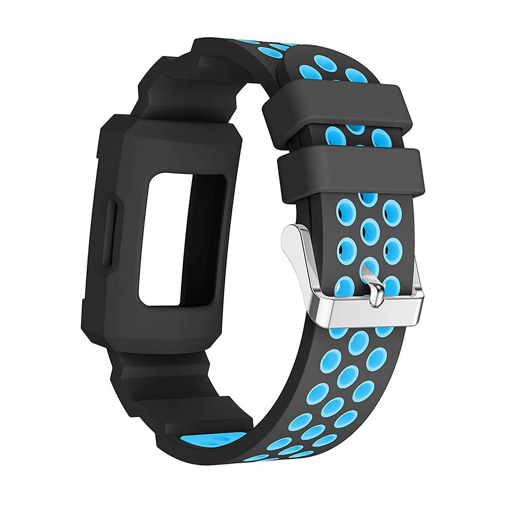 For Fitbit Charge 3 All-in-one Silicone Protective Case Replacement Watch Band(Blue)