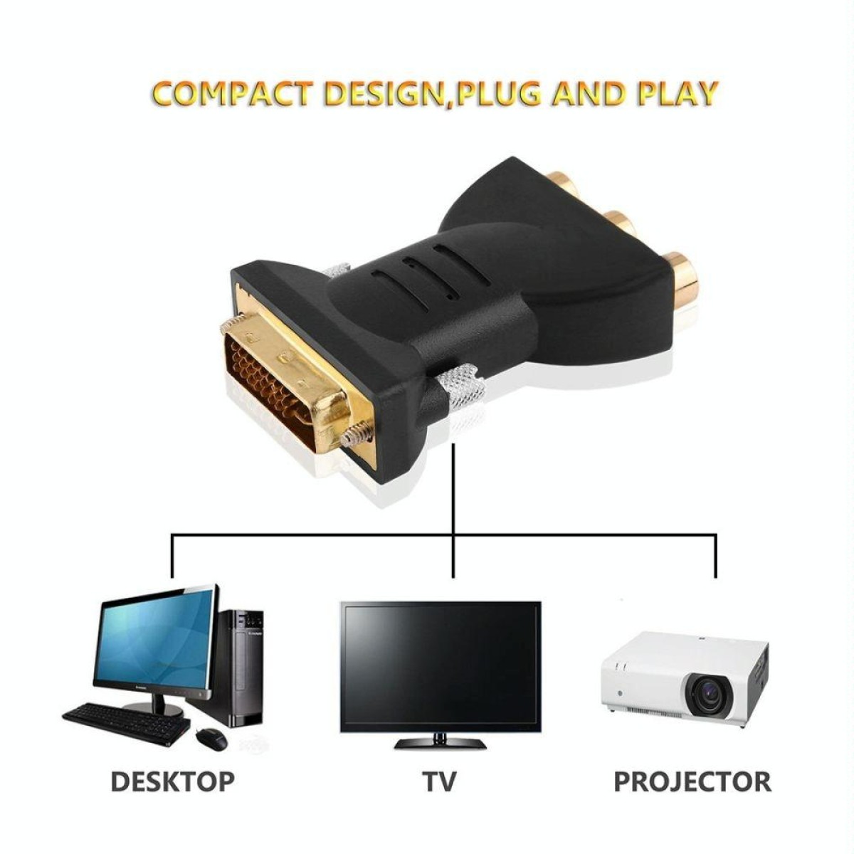 Gold Plated  DVI-I 24+5 Male to 3 RCA Gold-plated Video Audio AV Component Converter