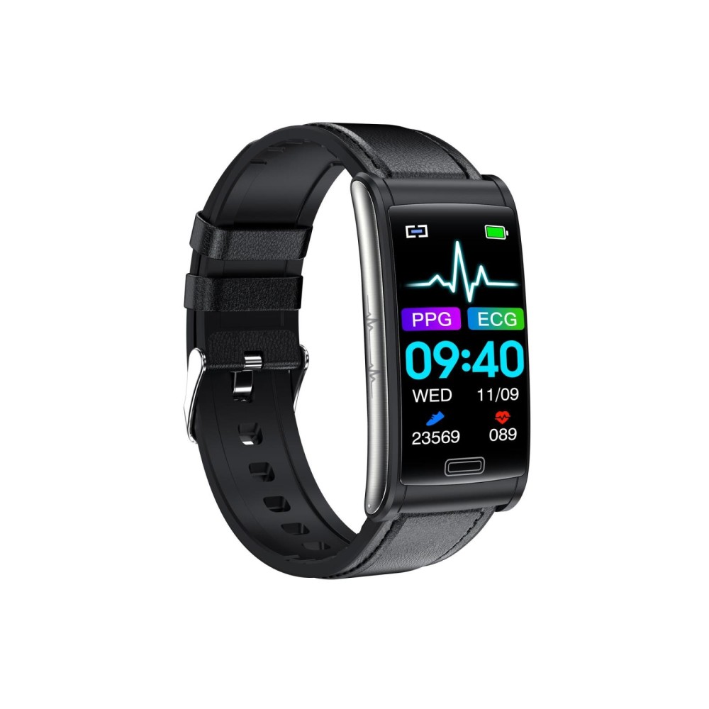 E600 1.47 inch Color Screen Smart Watch Leather Strap Support Heart Rate Monitoring / Blood Pressure Monitoring(Black)