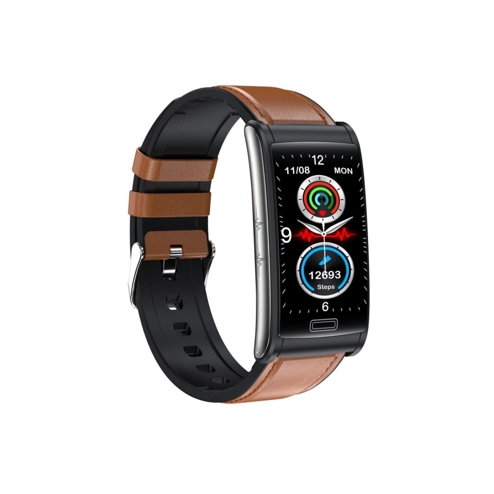 E600 1.47 inch Color Screen Smart Watch Leather Strap Support Heart Rate Monitoring / Blood Pressure Monitoring(Brown)