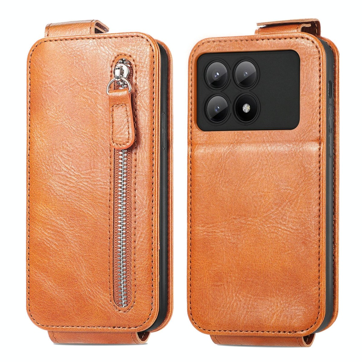 For Xiaomi Redmi K70E Zipper Wallet Vertical Flip Leather Phone Case(Brown)
