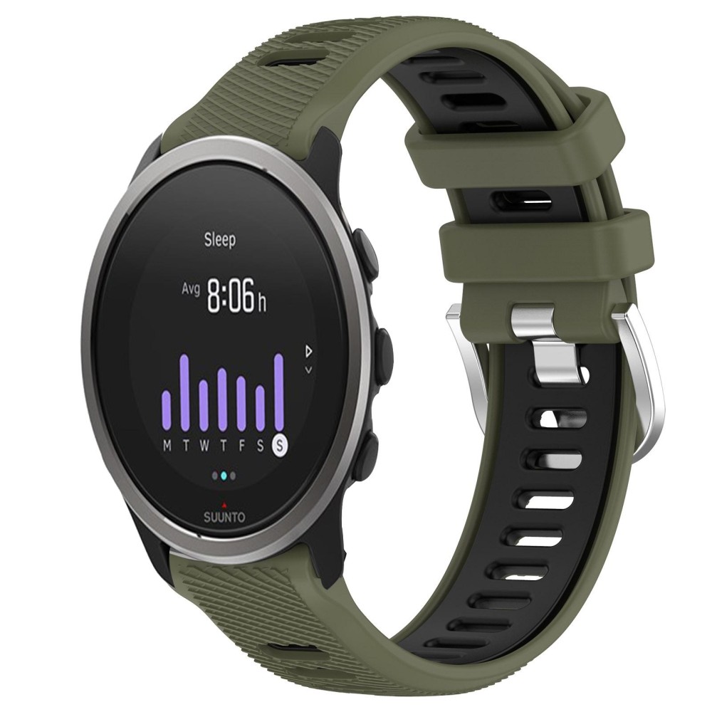 For SUUNTO 5 Peak 22mm Sports Two-Color Steel Buckle Silicone Watch Band(Army Green+Black)
