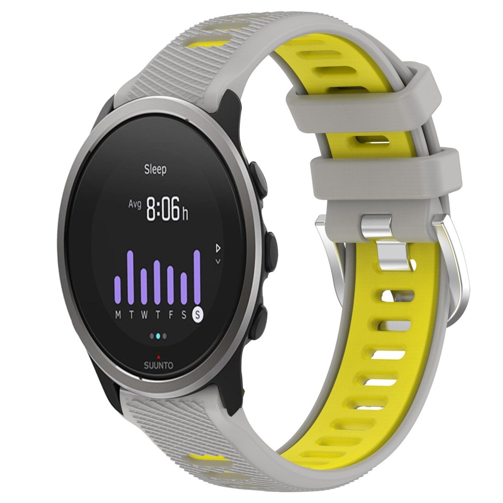 For SUUNTO 5 Peak 22mm Sports Two-Color Steel Buckle Silicone Watch Band(Grey+Yellow)