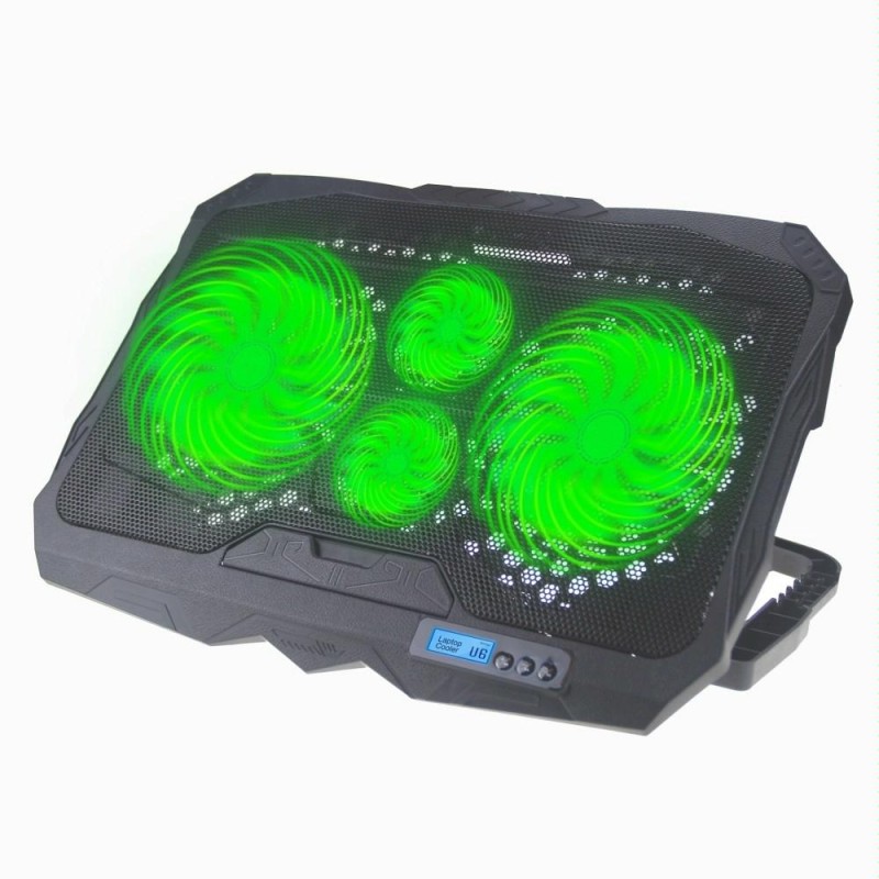 S18 Aluminum Four Fans Gaming Laptop Cooling Pad Foldable Holder with Wind Speed Display(Green)