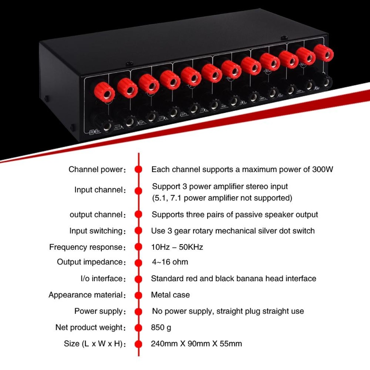 B037 3 Input 3 Output Power Amplifier And Speaker Switcher Speaker Switch Splitter Comparator 300W Per Channel Without Loss Of Sound Quality