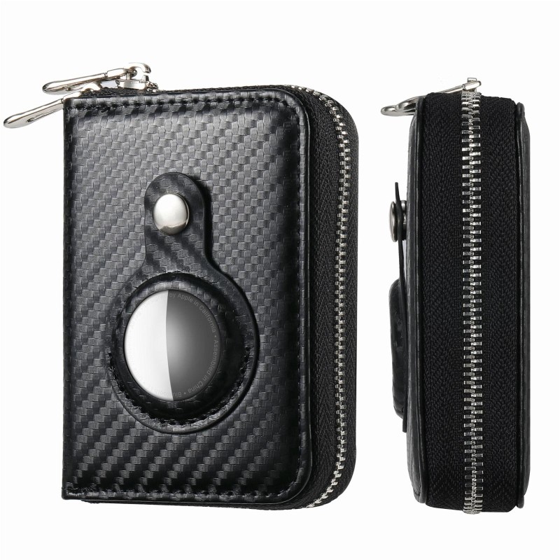For AirTag Zipper Wallet Protective Cover Case(Matte Black) kat