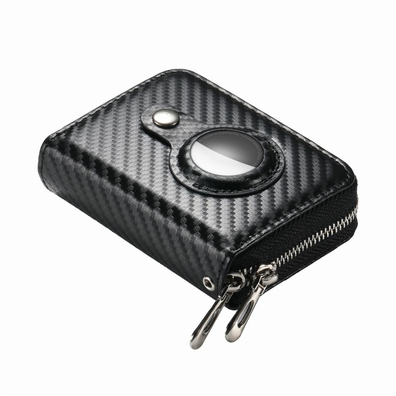 For AirTag Zipper Wallet Protective Cover Case(Matte Black) kat