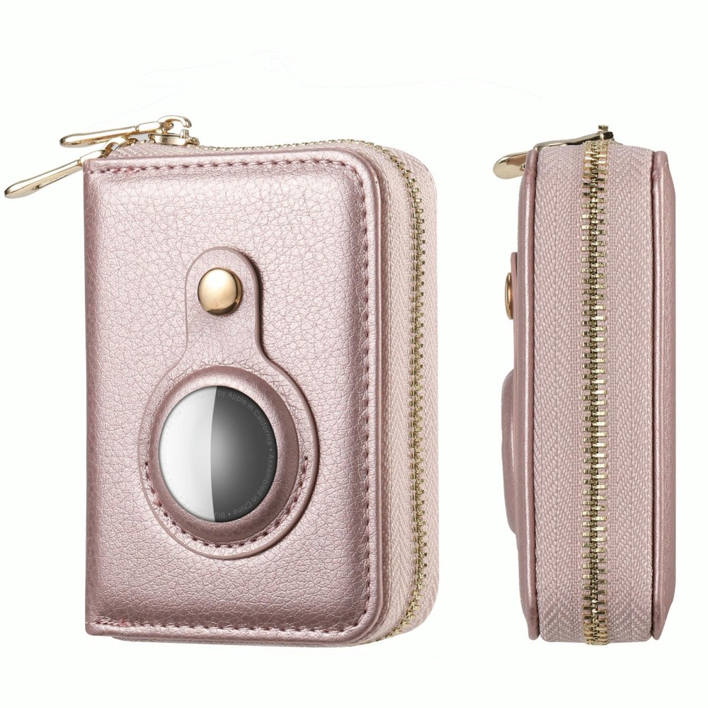 For AirTag Zipper Wallet Protective Cover Case(Rose Gold) kat