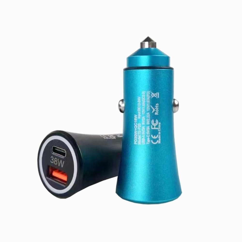 P20 38W PD3.0 20W + QC3.0 USB Safety Hammer Car Charger(Blue)
