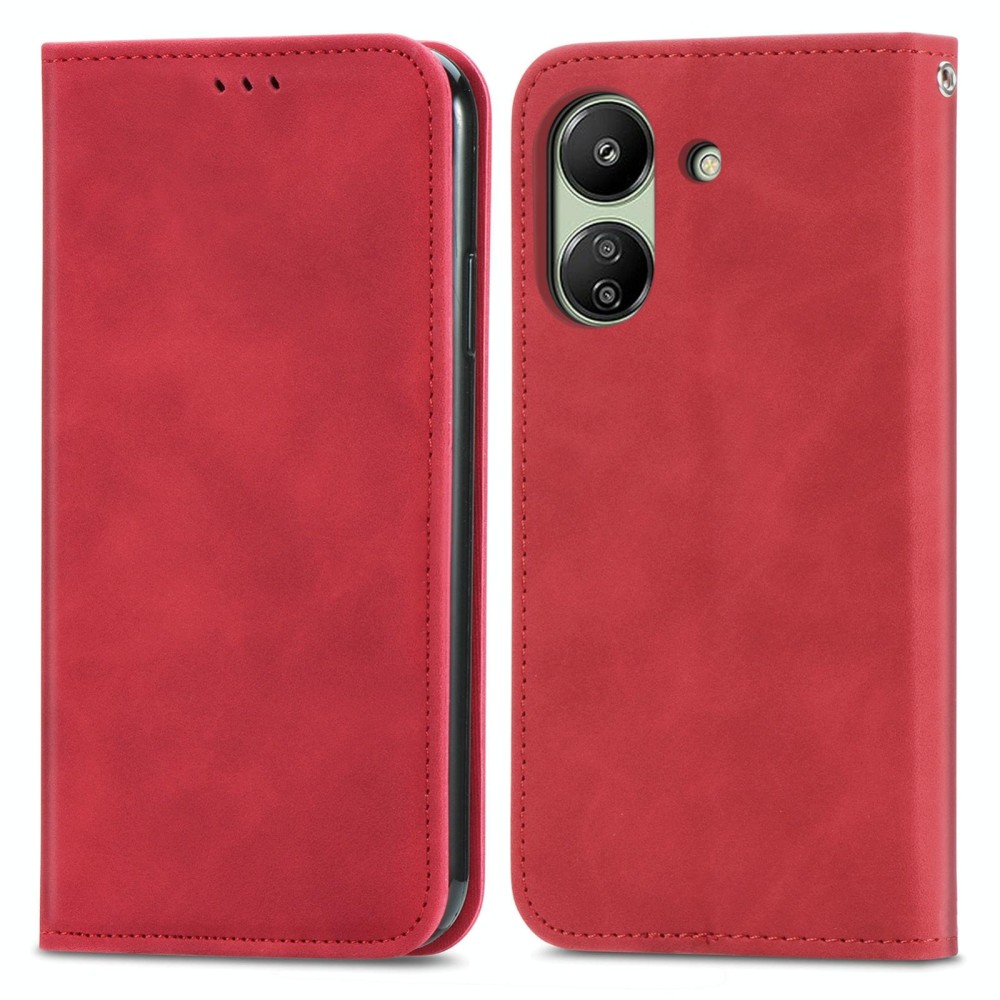 For Xiaomi Redmi 13C Retro Skin Feel Magnetic Flip Leather Phone Case(Red)