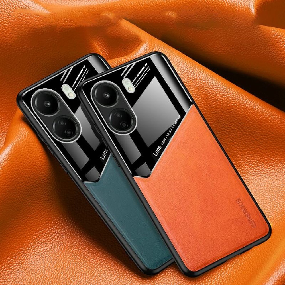 For Xiaomi Redmi 13C All-inclusive Leather Organic Glass Phone Case with Metal Iron Sheet(Black)
