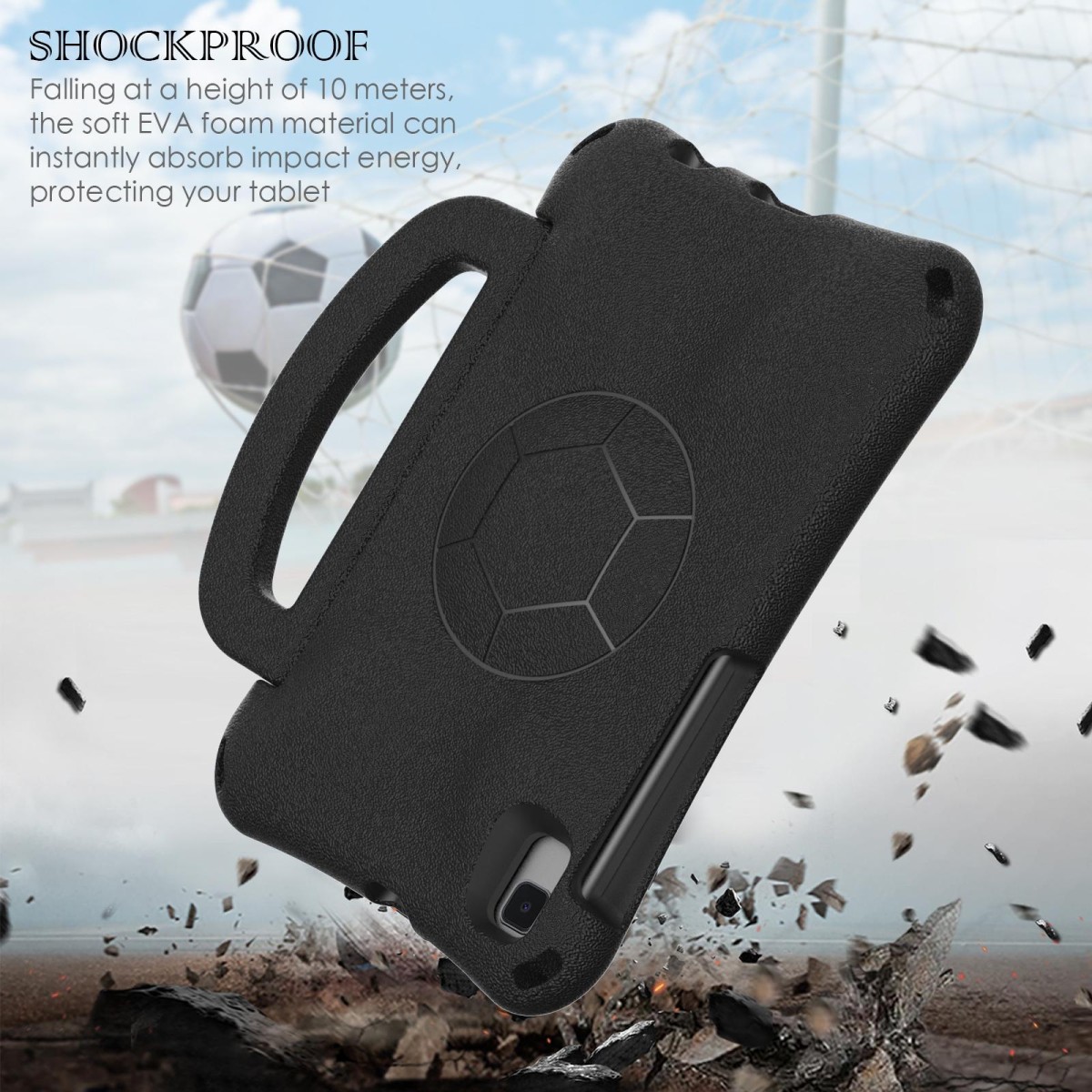 For Samsung Galaxy Tab A 8.0 T290/T295 Handle Football Shaped EVA Shockproof Tablet Case(Black)