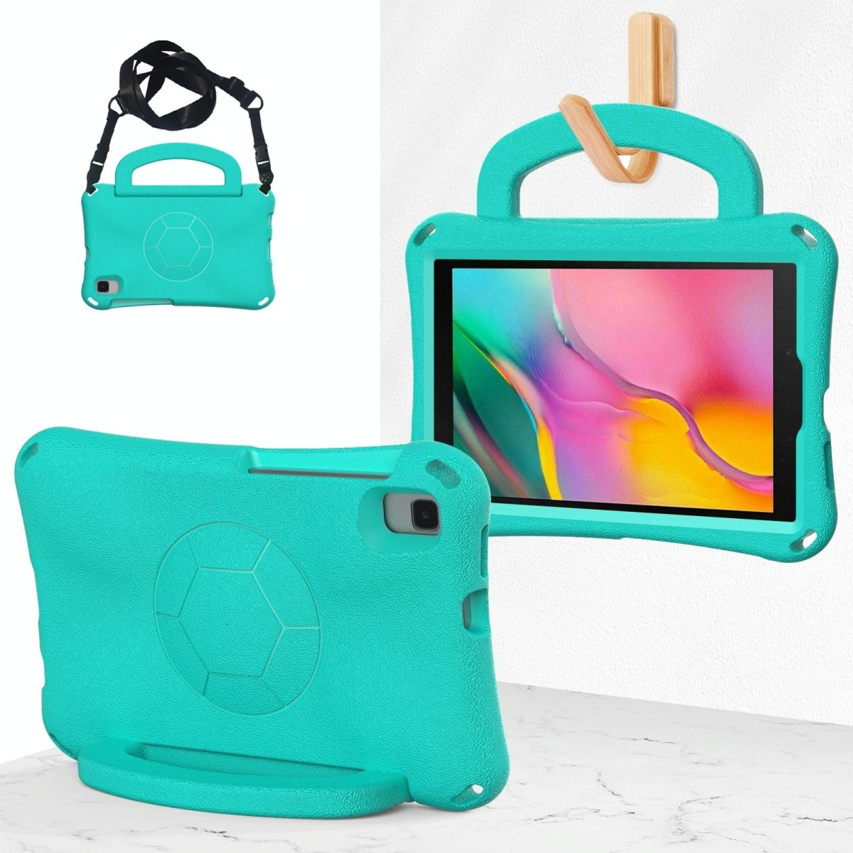 For Samsung Galaxy Tab A 8.0 T290/T295 Handle Football Shaped EVA Shockproof Tablet Case(Mint  Green)