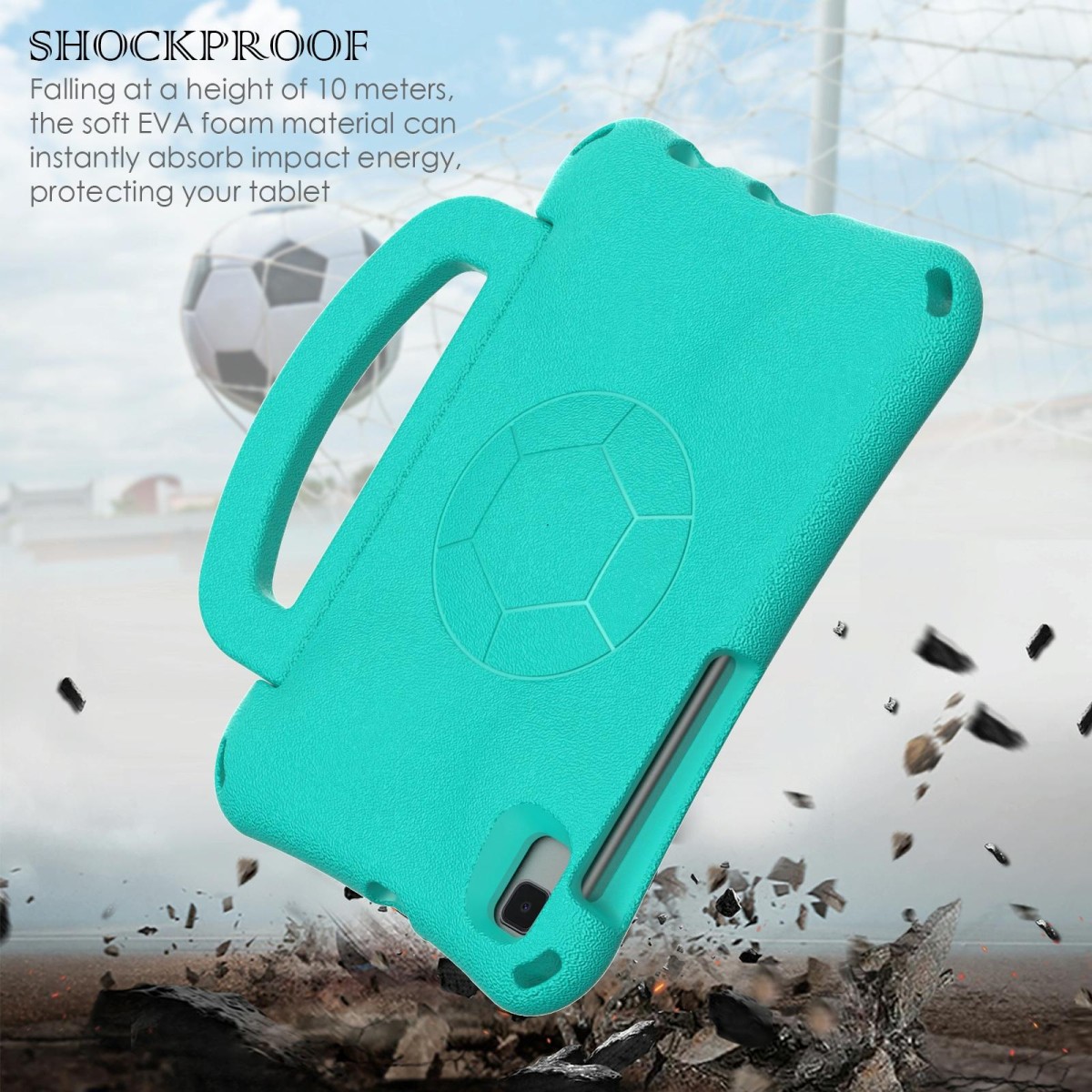 For Samsung Galaxy Tab A 8.0 T290/T295 Handle Football Shaped EVA Shockproof Tablet Case(Mint  Green)