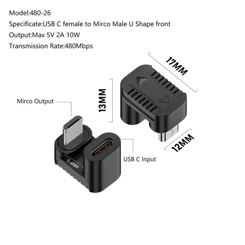 Type-C Female to Micro USB Male Adapter Data Charging Transmission, Specification:Type-C Female to Micro Male U Shape Front
