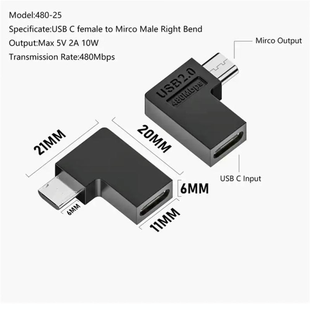 Type-C Female to Micro USB Male Adapter Data Charging Transmission, Specification:Type-C Female to Micro Male Right Bend