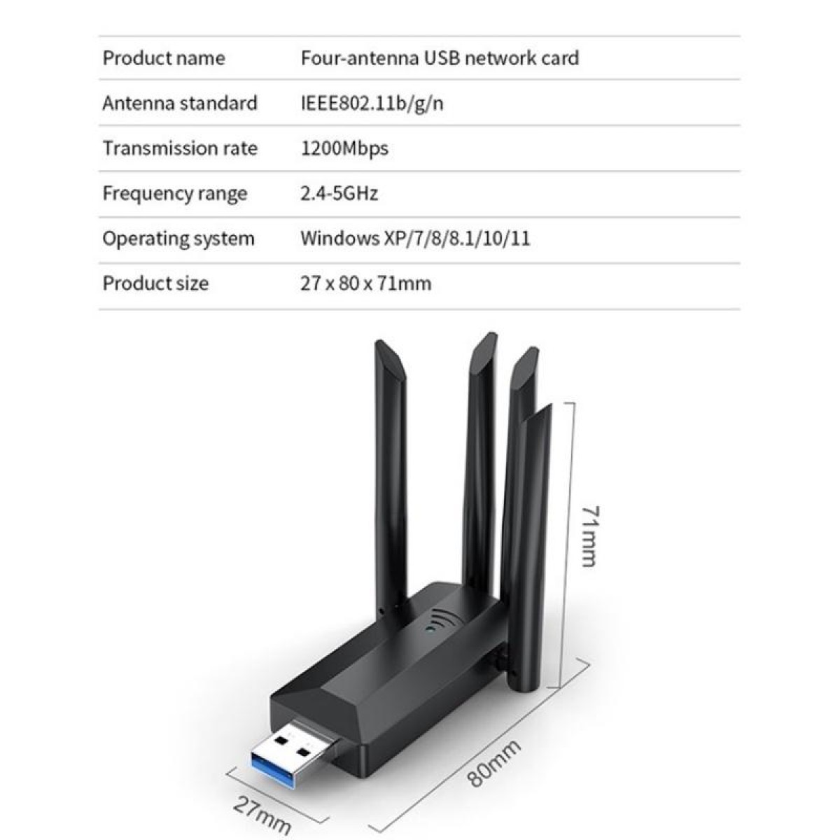 4-Antennas Dual-Band Driver-Free USB3.0 High-Speed Wireless Computer Network Adapter