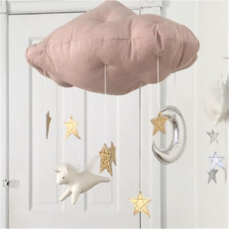 Baby Nursery Ceiling Mobile Party Decoration Clouds Moon Stars Hanging Decorations Kids Room Decoration for Baby Bedding(Pink Gold)