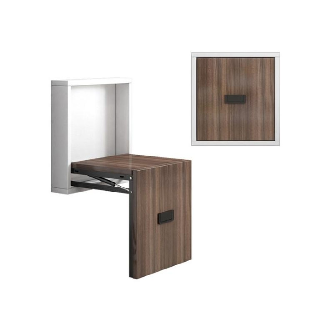 Simple Wooden Folding Wall-mounted Home Footstool Aisle Invisible Shoe Stool(Warm White Cabinet + Walnut Wood Panel)