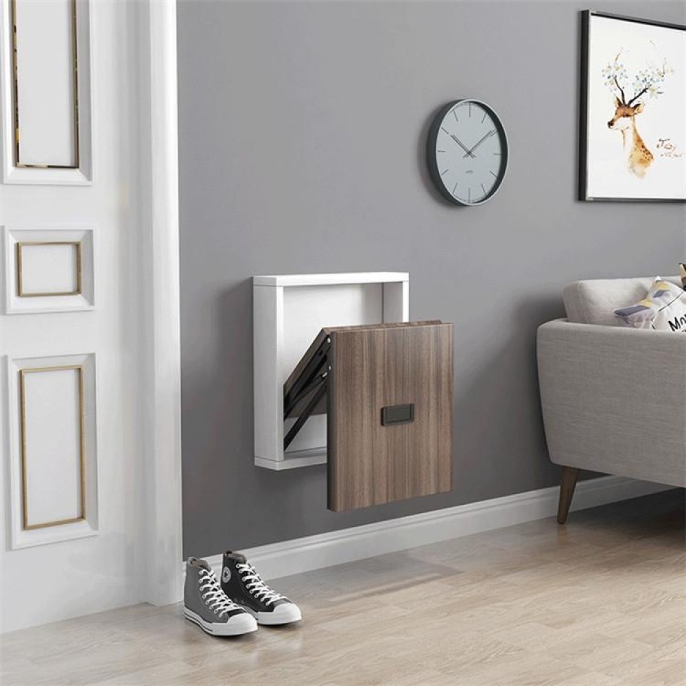 Simple Wooden Folding Wall-mounted Home Footstool Aisle Invisible Shoe Stool(Warm White Cabinet + Walnut Wood Panel)