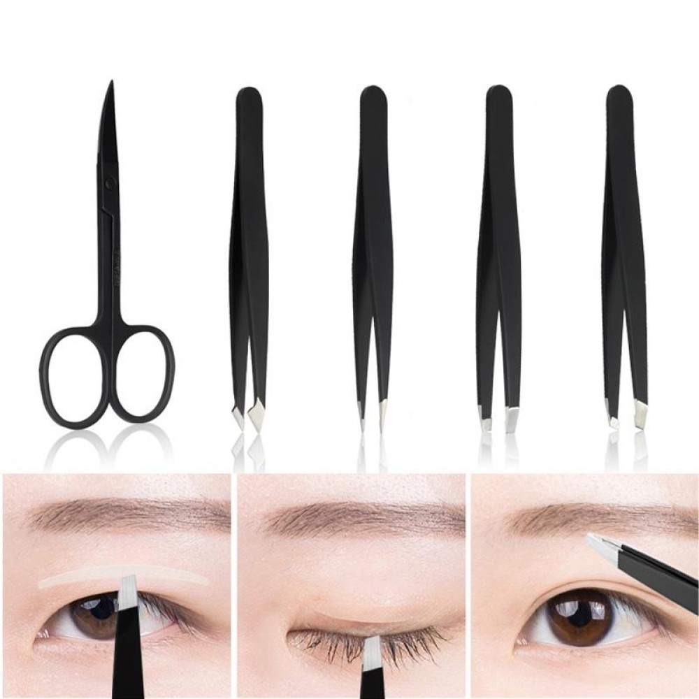 5 PCS / Set Eyebrow Beauty Tools Eyebrow Tweezers Vlip(Black)