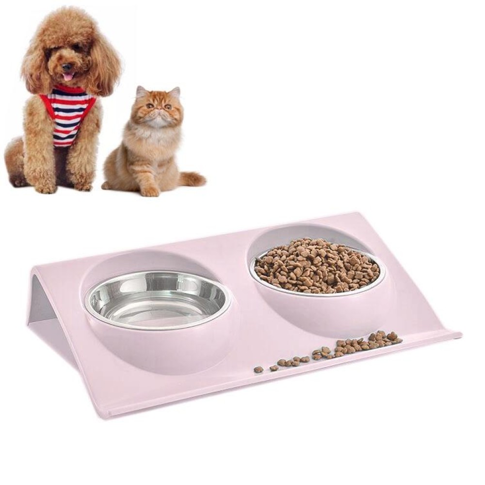 Stainless Steel Pet Bowl Slope Plastic Anti-skid Anti-splash Food Feeder, Size:L(Pink)