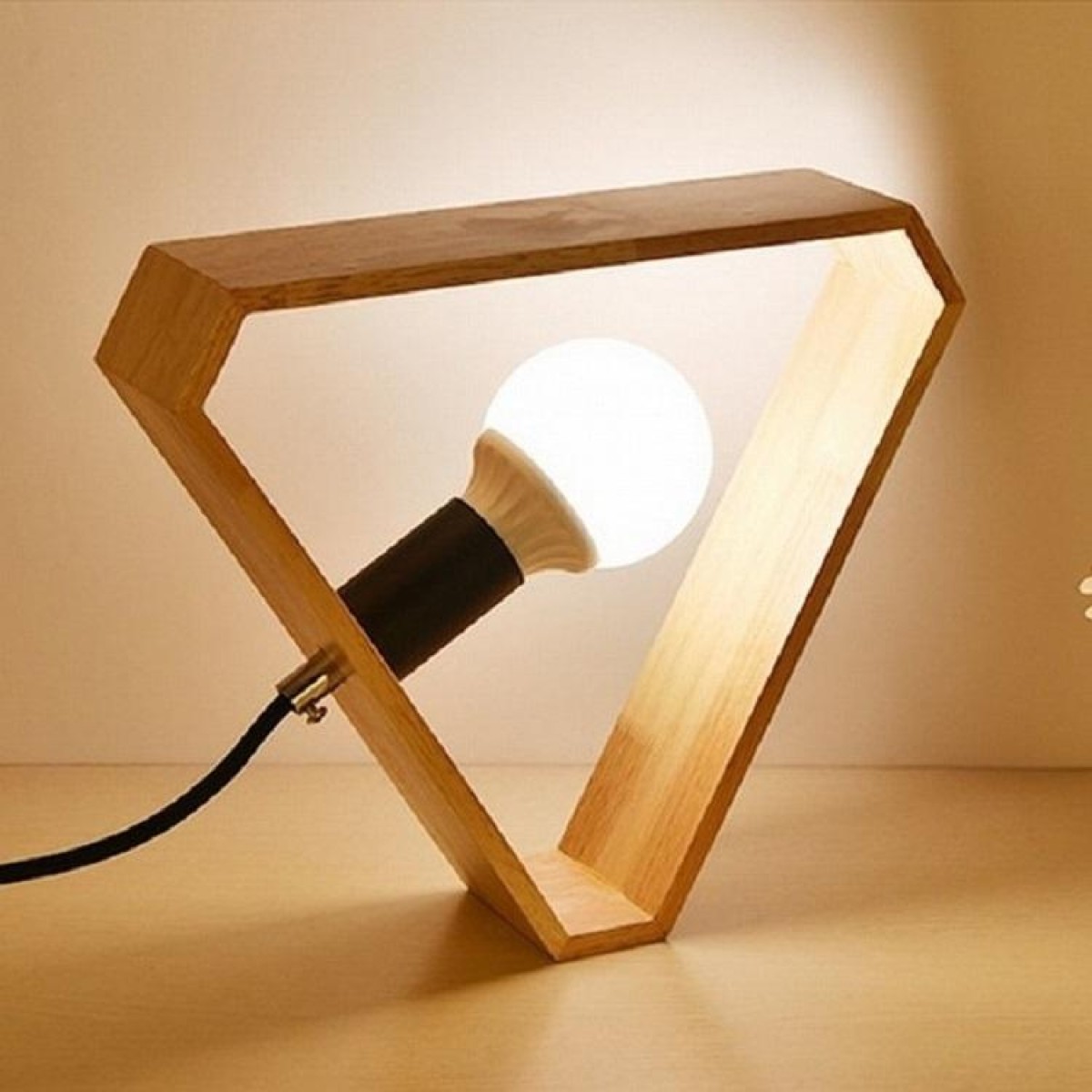 Retro Wooden Art Bedroom Bedside Eye Protection LED Desk Lamp, AC 220V, US Plug(Triangle Shape)