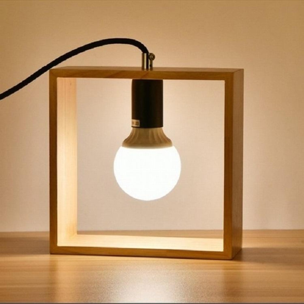 Retro Wooden Art Bedroom Bedside Eye Protection LED Desk Lamp, AC 220V, US Plug(Square Shape)