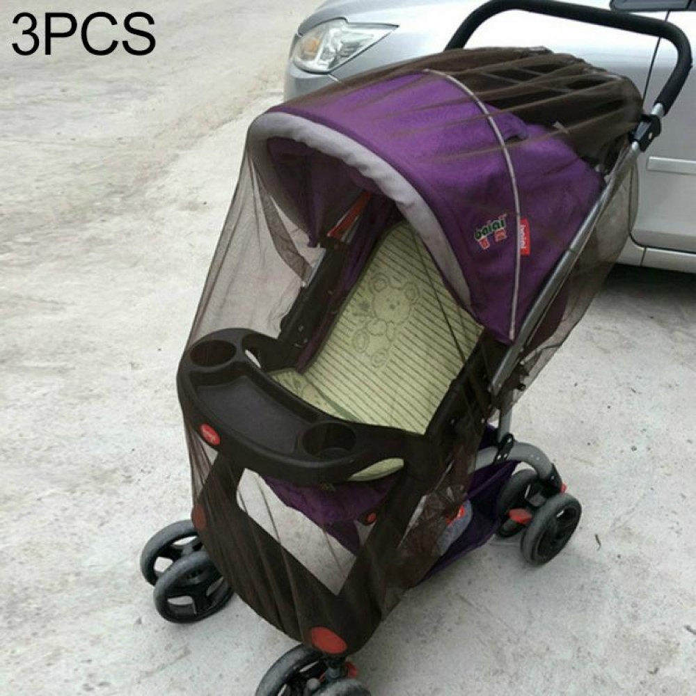 3 PCS 150cm Baby Pushchair Mosquito Insect Shield Net Safe Infants Protection Mesh Stroller Accessories Mosquito Net(coffee)