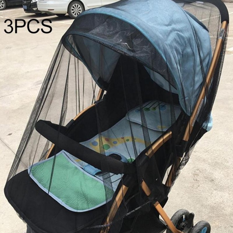 3 PCS 150cm Baby Pushchair Mosquito Insect Shield Net Safe Infants Protection Mesh Stroller Accessories Mosquito Net(black)