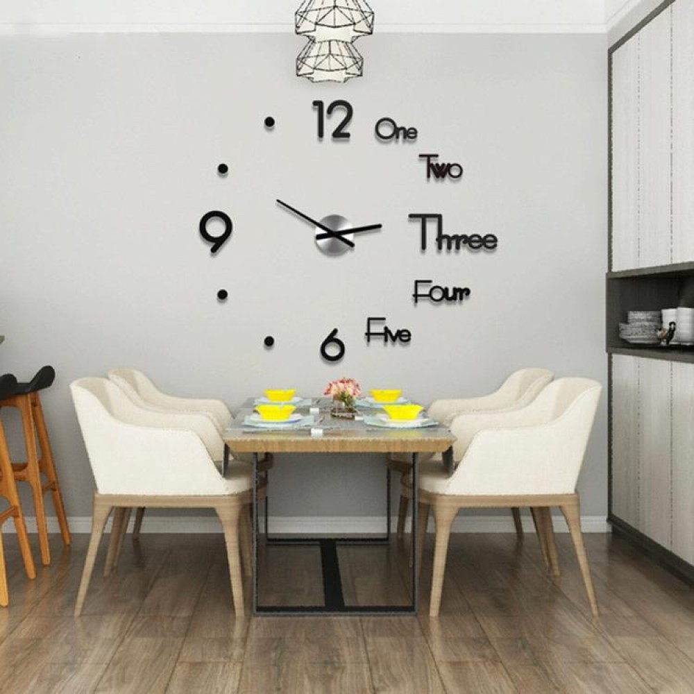 Acrylic Large Wall Clocks Sticker Modern Design Living Room 3D DIY Quartz Watch Silent Movement Home Decor, Sheet Size:Diameter 60cm(Black)