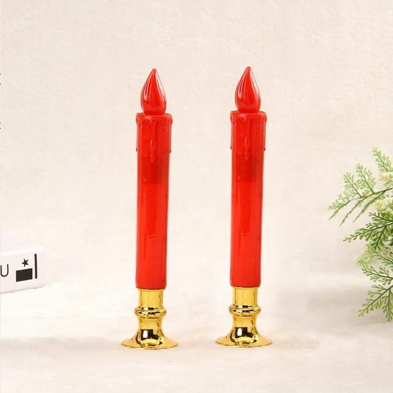 2 PCS Artificial Long Candle Light Plastic Electronic Candle(Red Shell Red Light)