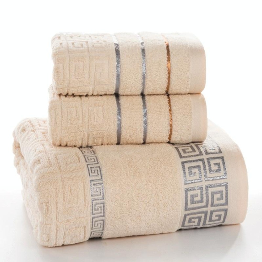 3 PCS Plaid Cotton Towel Bath Set(Khaki)