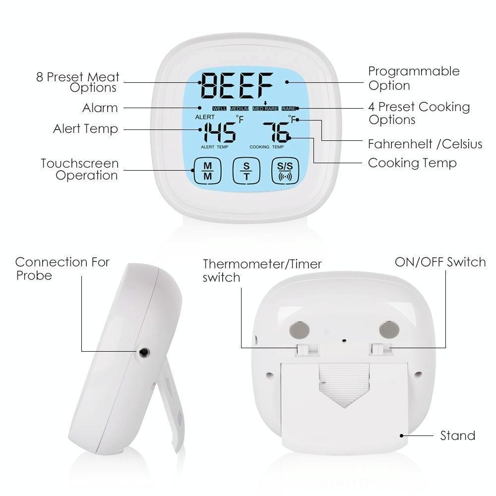 Home Tactile Screen Electronic Barbecue Thermometer Kitchen Food Therapeutic Timer