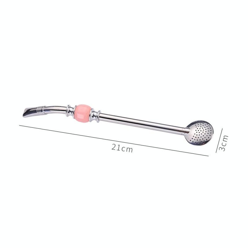 Washable Stainless Steel Straw Spoon Filter Slip Tea Tableware(Pink)