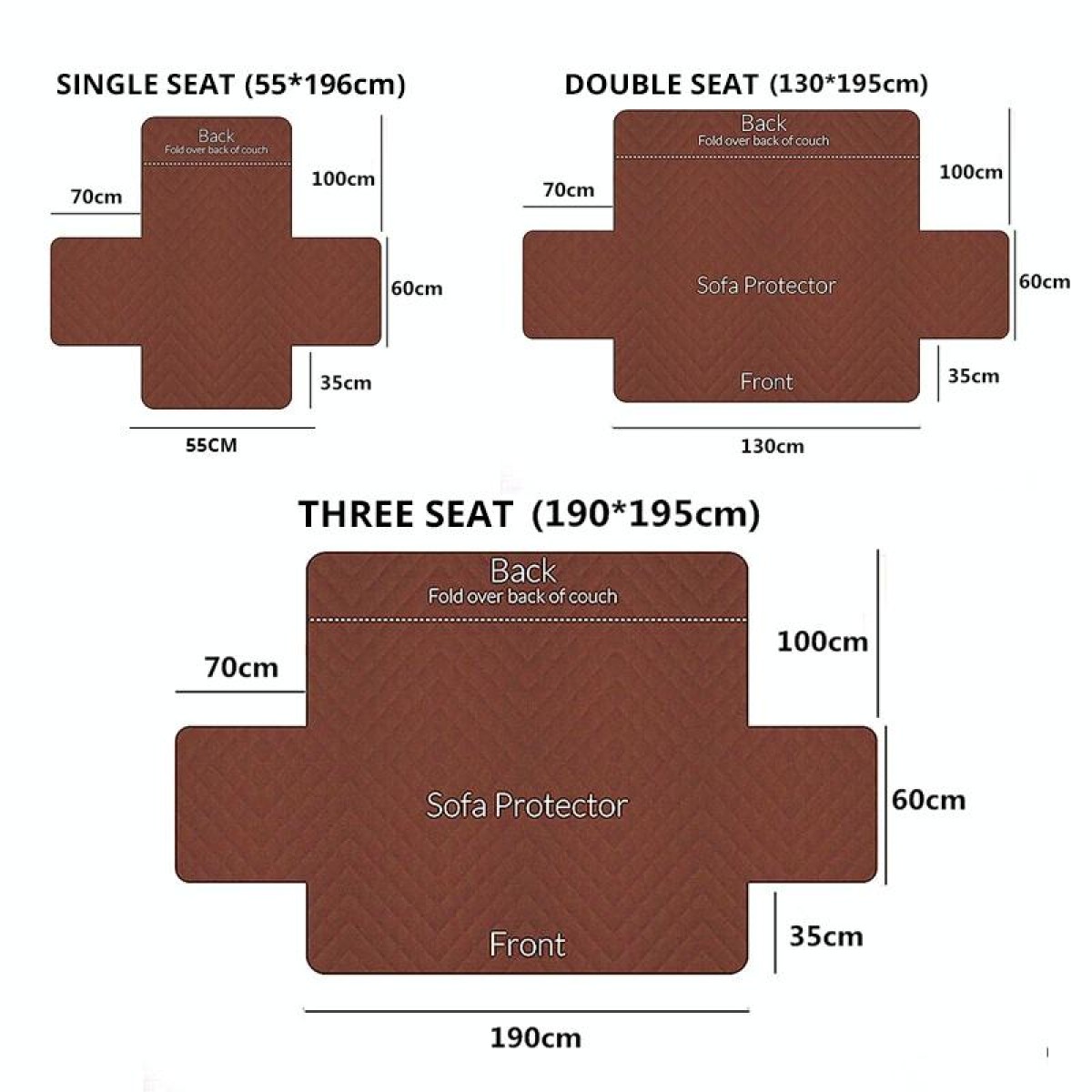 Machine Washable Sofa Couch Covers Anti-slip Recliner Sofa Protective Mat for Pet Dogs Cats, Size:190x196cm(Coffee)