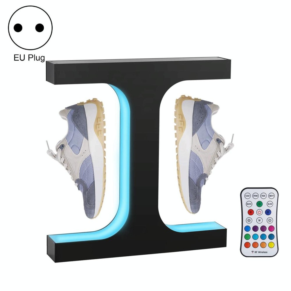 LM-011 LED Lighting Magnetic Levitation Shoes Display Stand, Style:28mm Black+Color Light+RC(EU Plug)