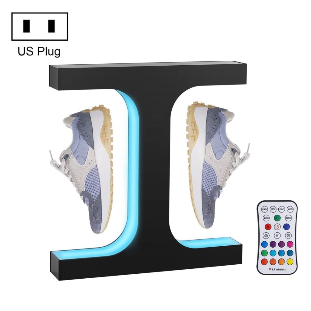 LM-011 LED Lighting Magnetic Levitation Shoes Display Stand, Style:28mm Black+Color Light+RC(US Plug)