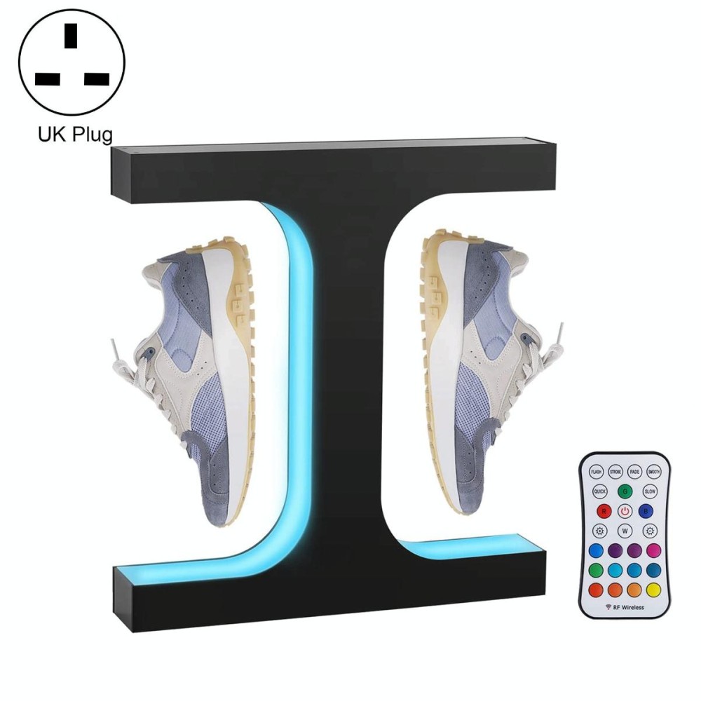 LM-011 LED Lighting Magnetic Levitation Shoes Display Stand, Style:28mm Black+Color Light+RC(UK Plug)