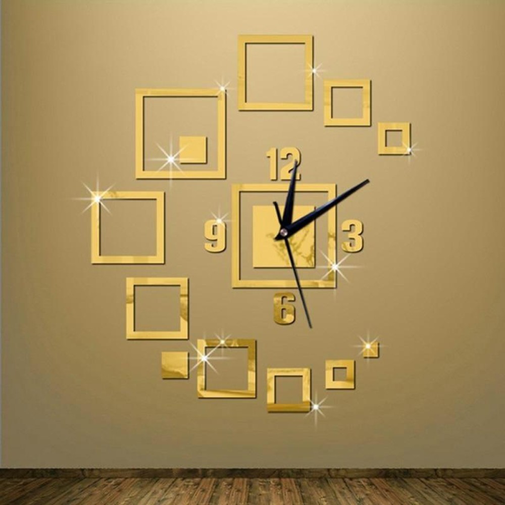 Wall Clocks Mirror 3D Stereo Acrylic Living Room Bedroom Decoration Wall Clock Fashion DIY Creative Wall Clock(Gold)