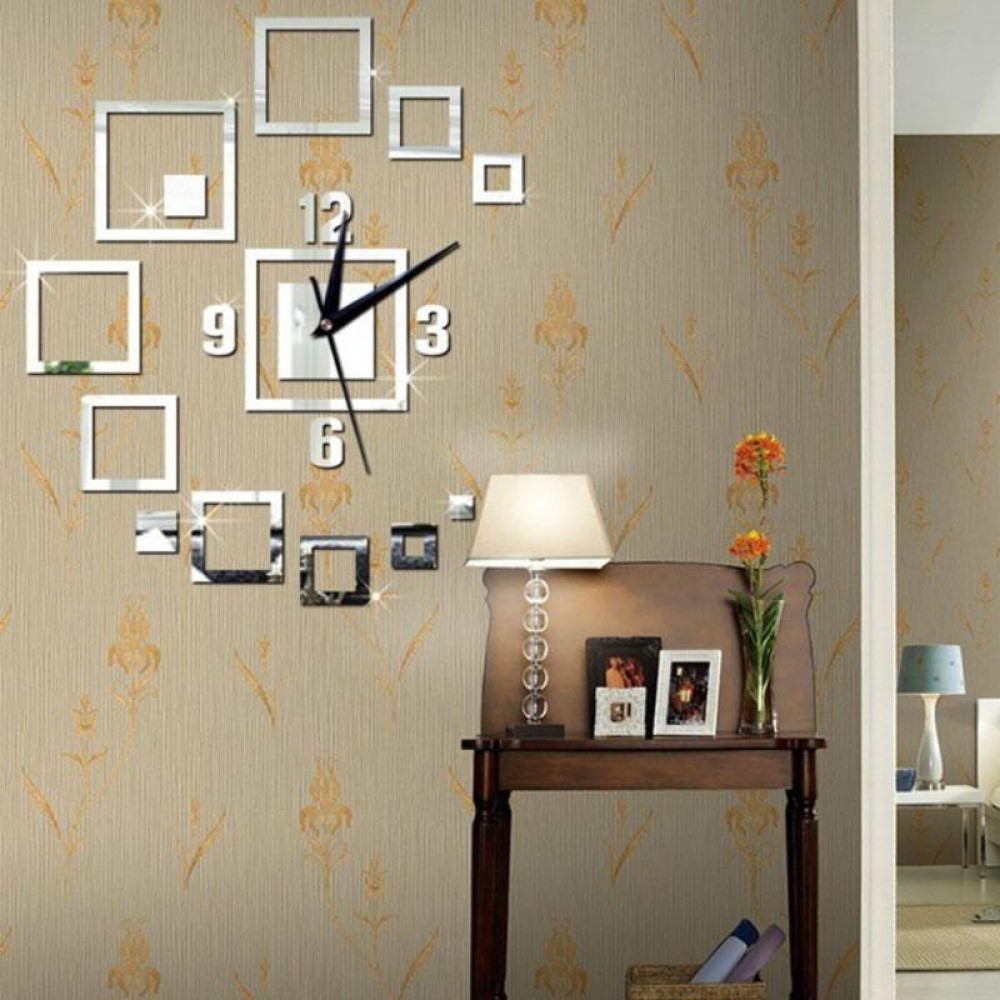 Wall Clocks Mirror 3D Stereo Acrylic Living Room Bedroom Decoration Wall Clock Fashion DIY Creative Wall Clock(Silver)