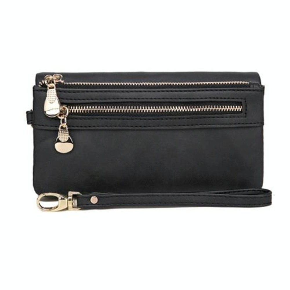 Women Long Wallet Female High Capacity Double Zippers Clutch Purse(Black)