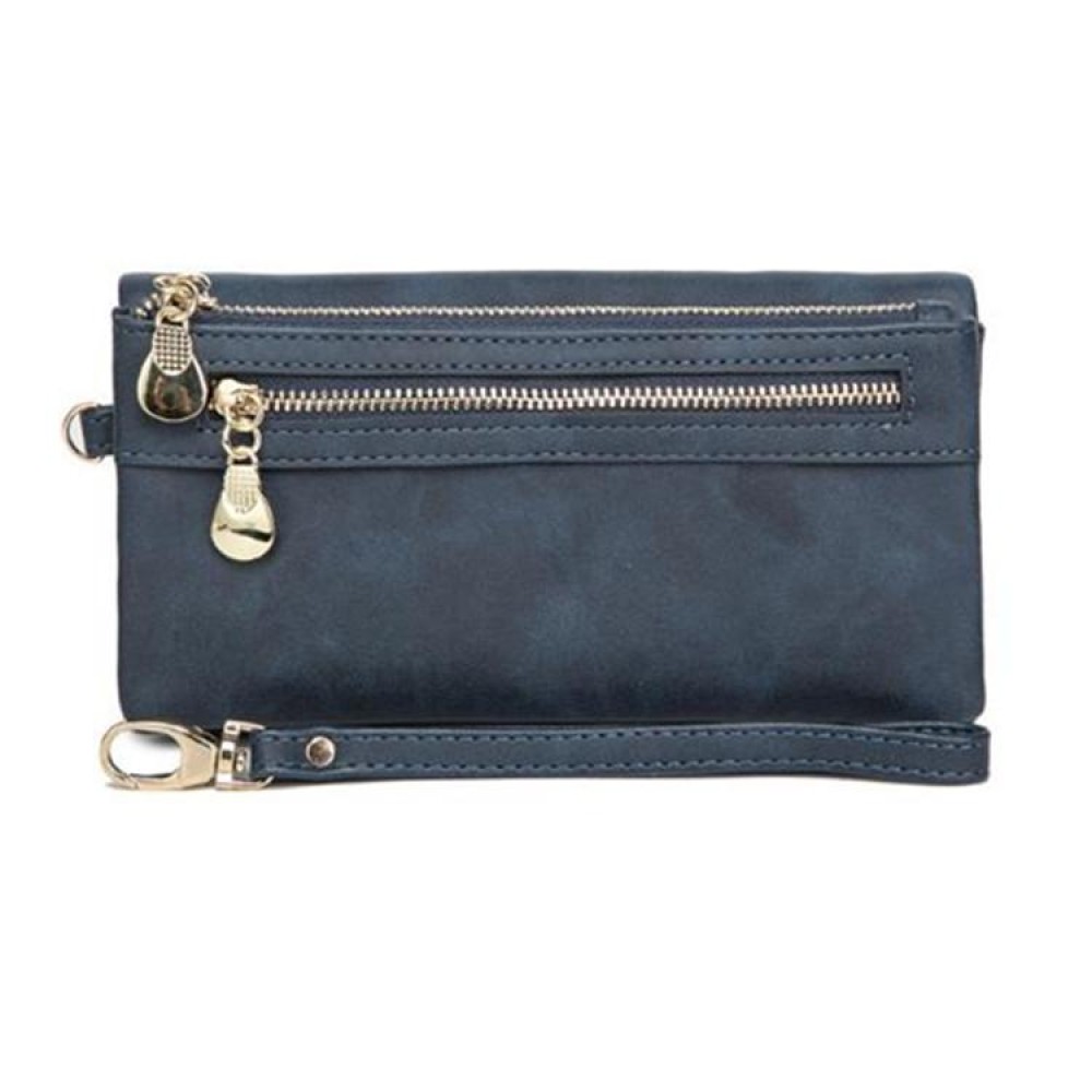 Women Long Wallet Female High Capacity Double Zippers Clutch Purse(Blue)