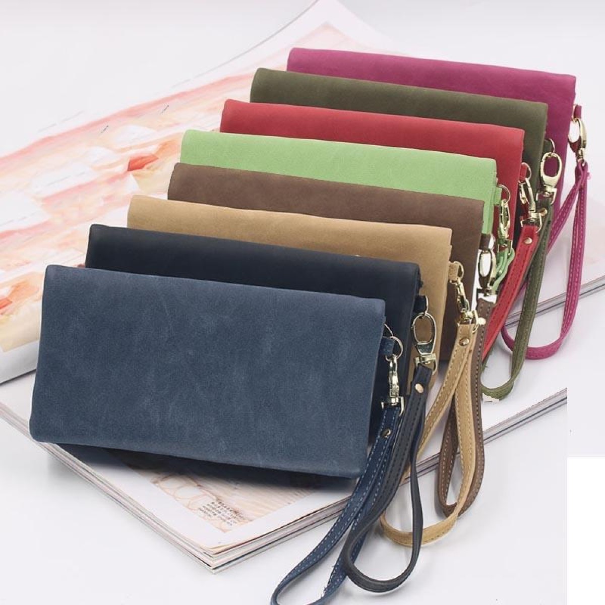 Women Long Wallet Female High Capacity Double Zippers Clutch Purse(Rose Red)