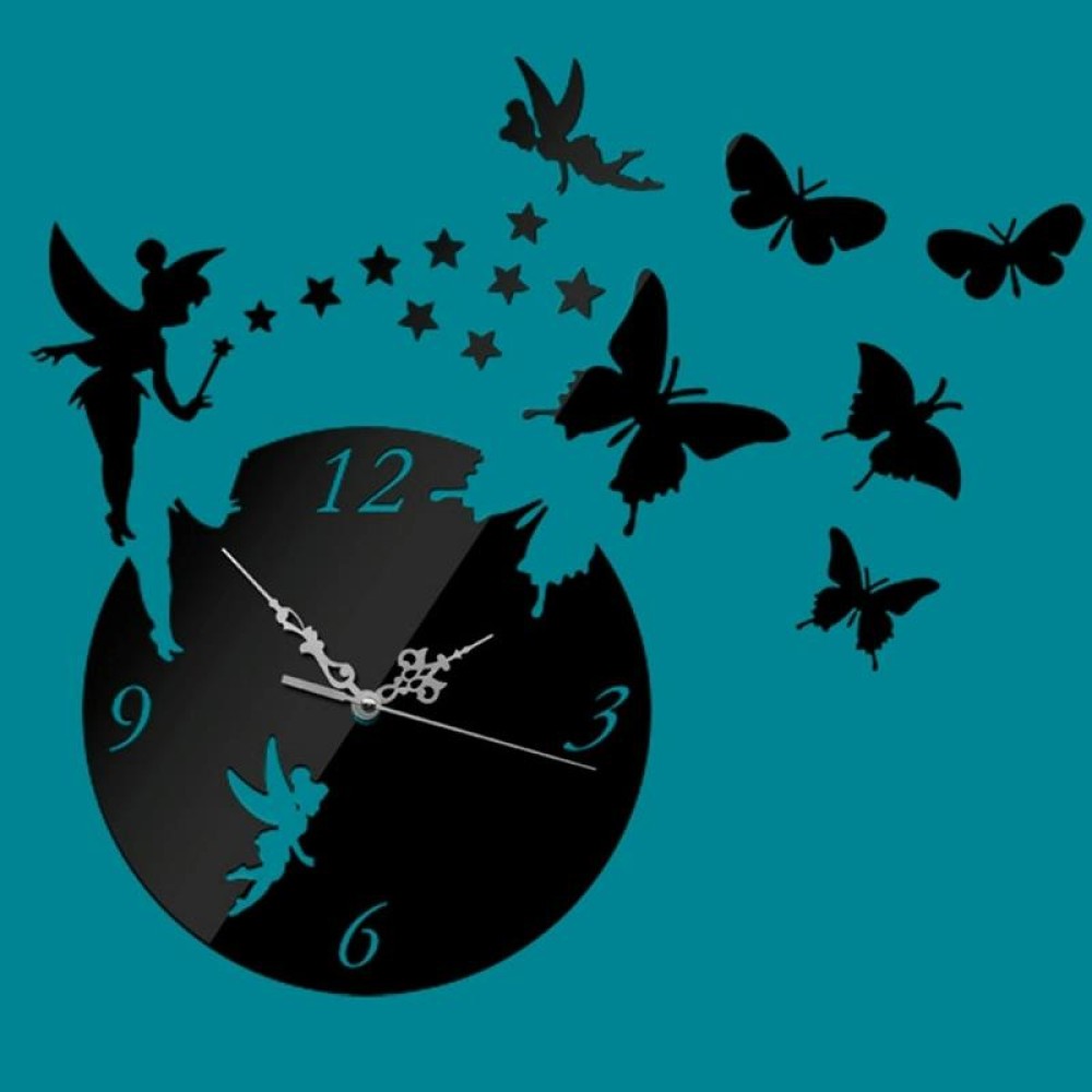Butterfly Star 3D Acrylic Stereo Living Room Bedroom Decorating Mirror Wall Clock(Black)