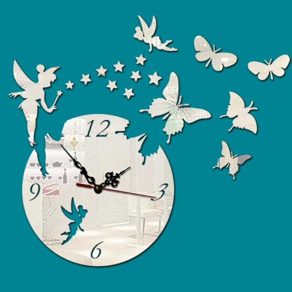 Butterfly Star 3D Acrylic Stereo Living Room Bedroom Decorating Mirror Wall Clock(Silver)