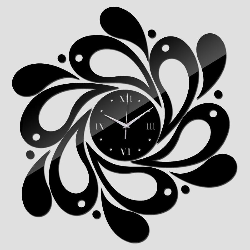Home Crystal Acrylic Quartz Mirror Clock Jewelry Clock Petal Pattern Clock(Black)