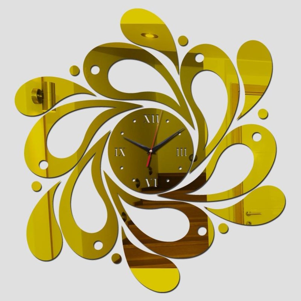 Home Crystal Acrylic Quartz Mirror Clock Jewelry Clock Petal Pattern Clock(Gold)