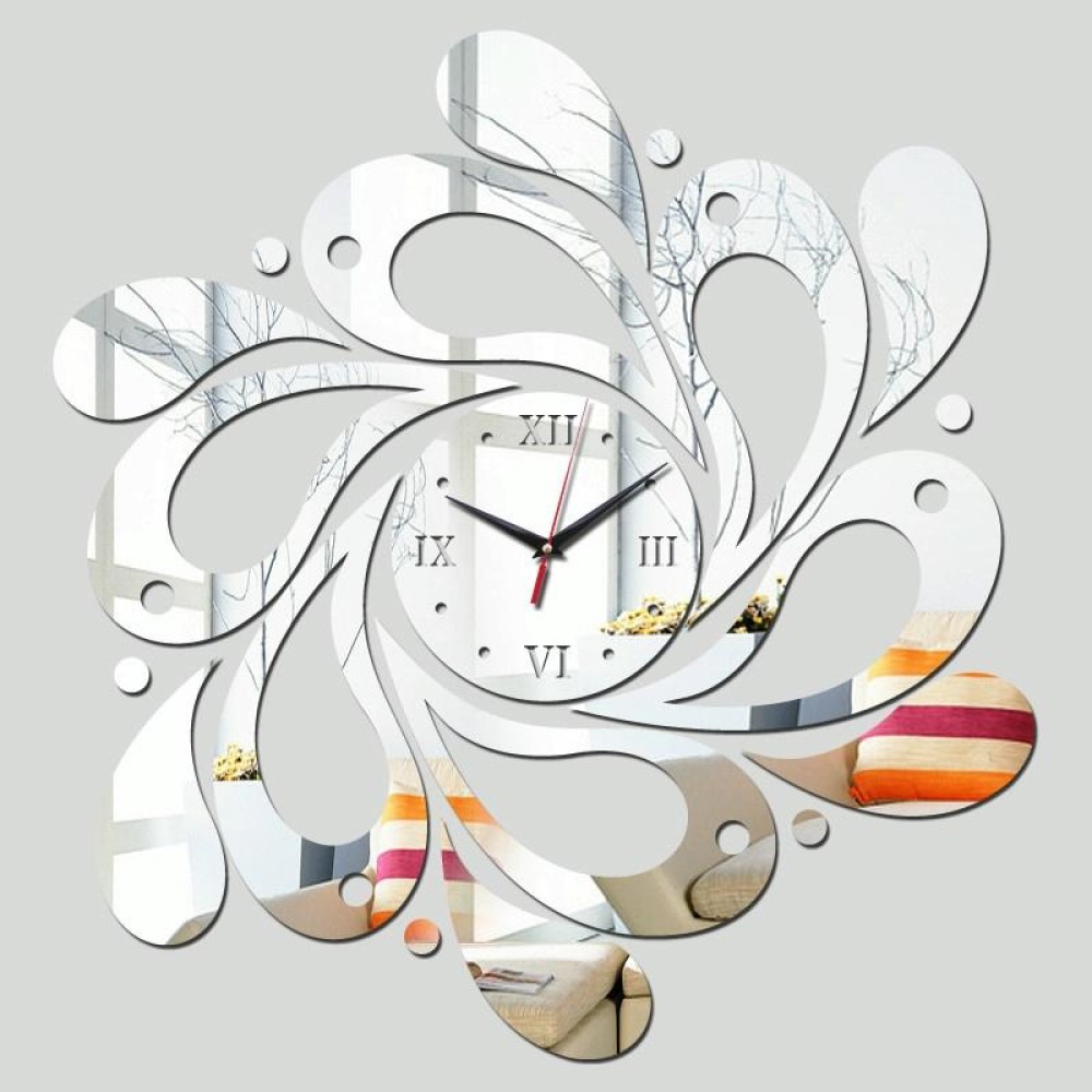 Home Crystal Acrylic Quartz Mirror Clock Jewelry Clock Petal Pattern Clock(Silver)